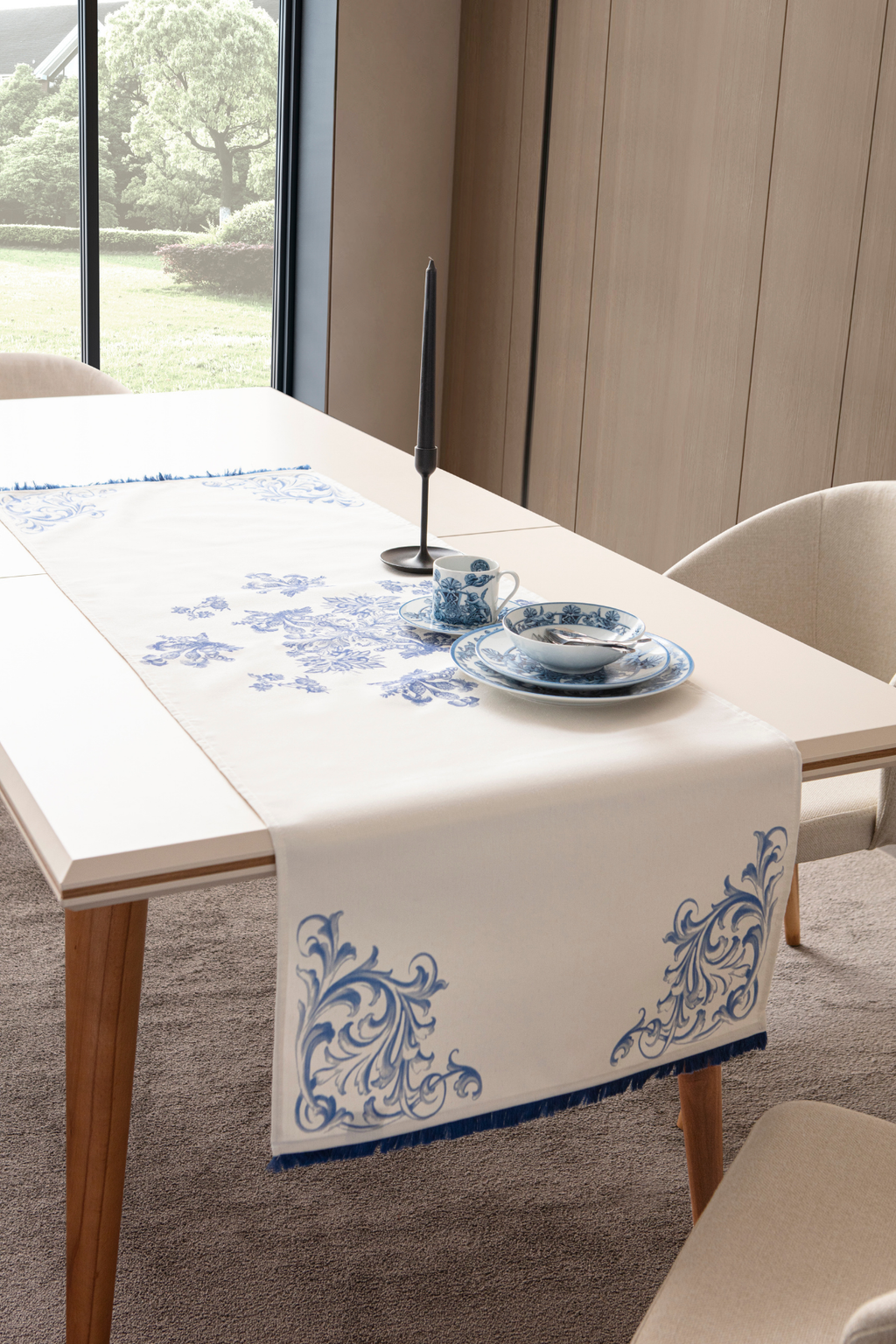Elysian Blue Premium Serisi Duck Keten Runner, Kaymaz, 45x140