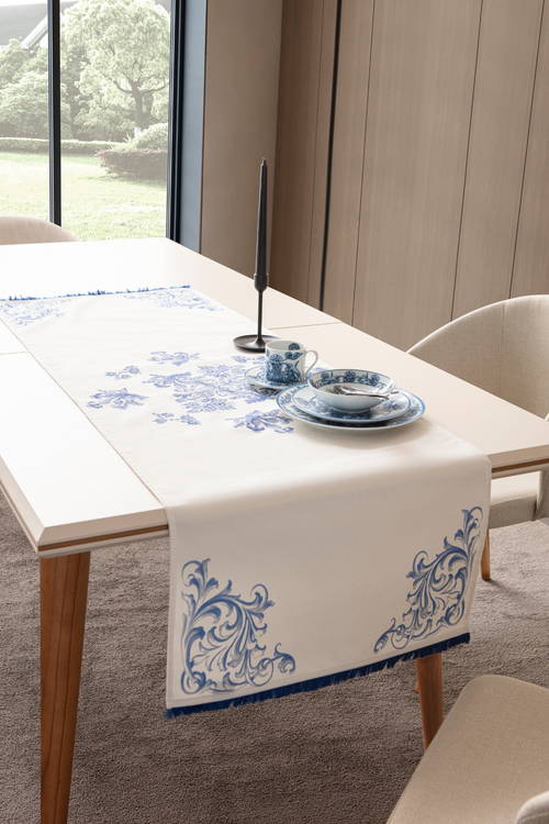 Elysian Blue Premium Serisi Duck Keten Runner, Kaymaz, 45x140