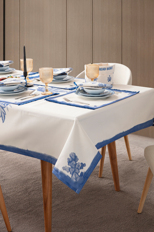Elysian Blue Yemek Masası, Mutfak Masası Takımı, Masa Örtüsü,Runner,6 Amerikan Servis, 6 Kumaş Peçete