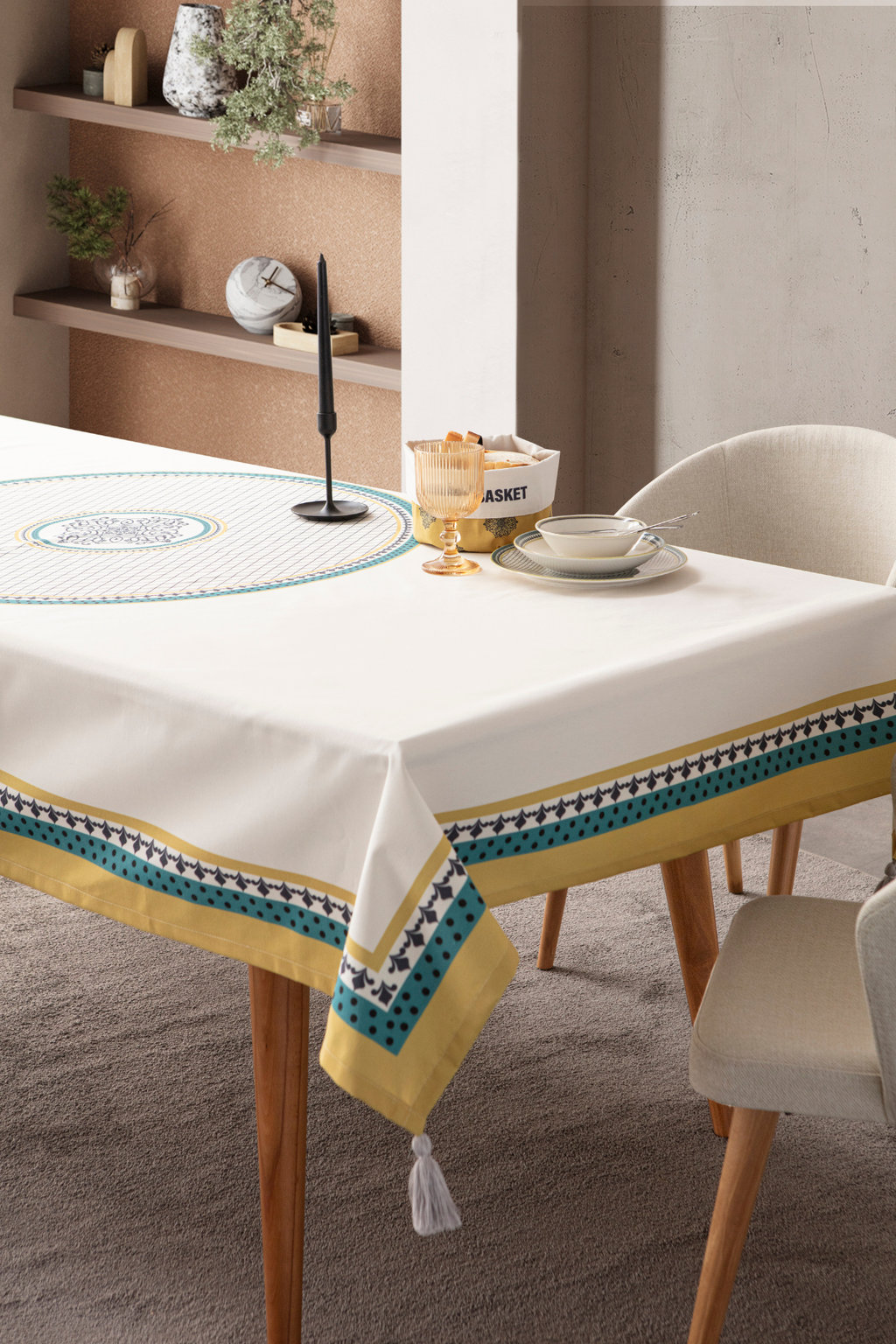 Safran Luxe Yemek Masası Takımı, Mutfak Masası Takımı, Masa Örtüsü,Runner,6'lı Amerikan Servis, 6'lı Kumaş Peçete