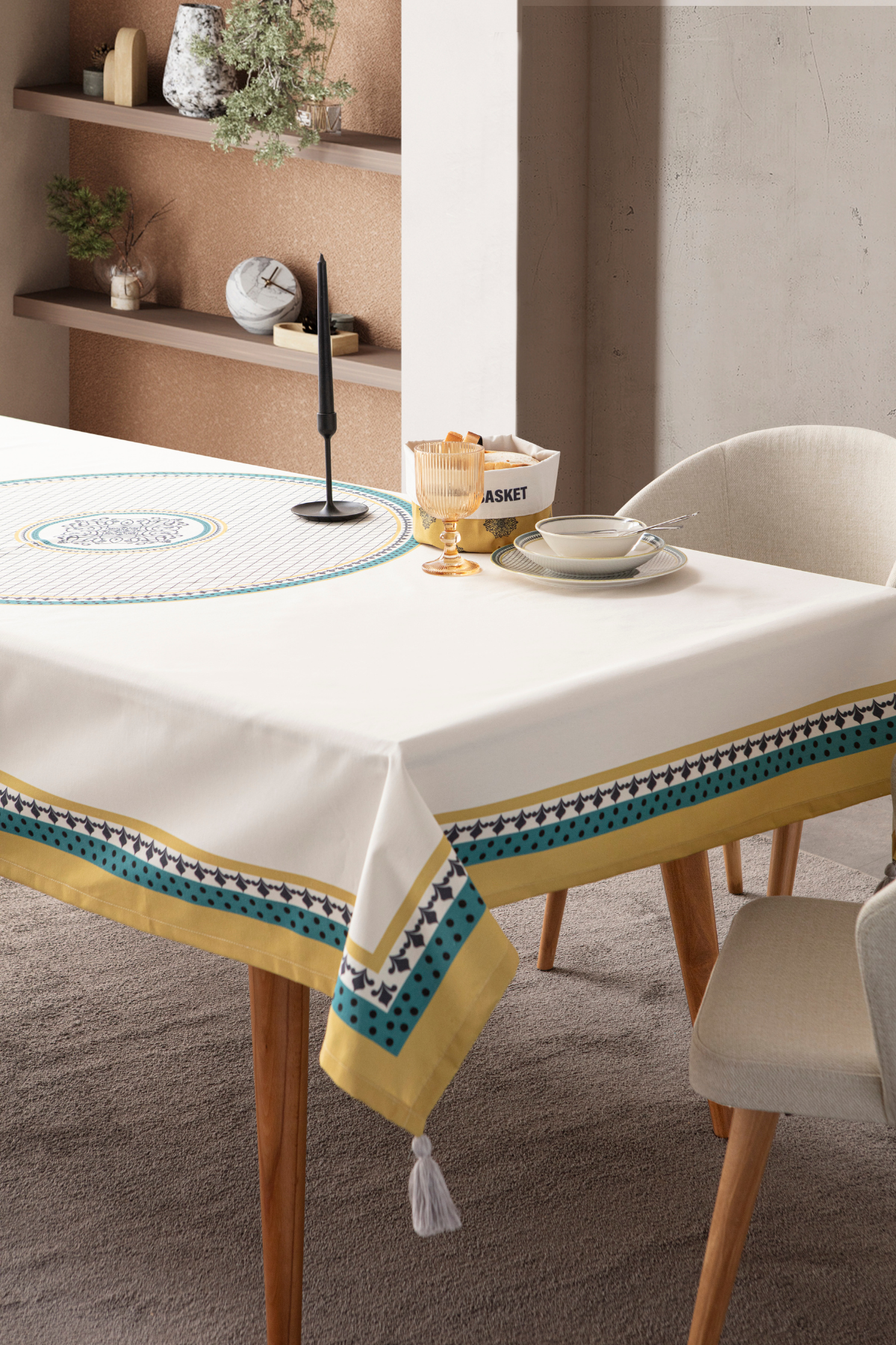 Safran Luxe Yemek Masası Takımı, Mutfak Masası Takımı, Masa Örtüsü,Runner,6'lı Amerikan Servis, 6'lı Kumaş Peçete