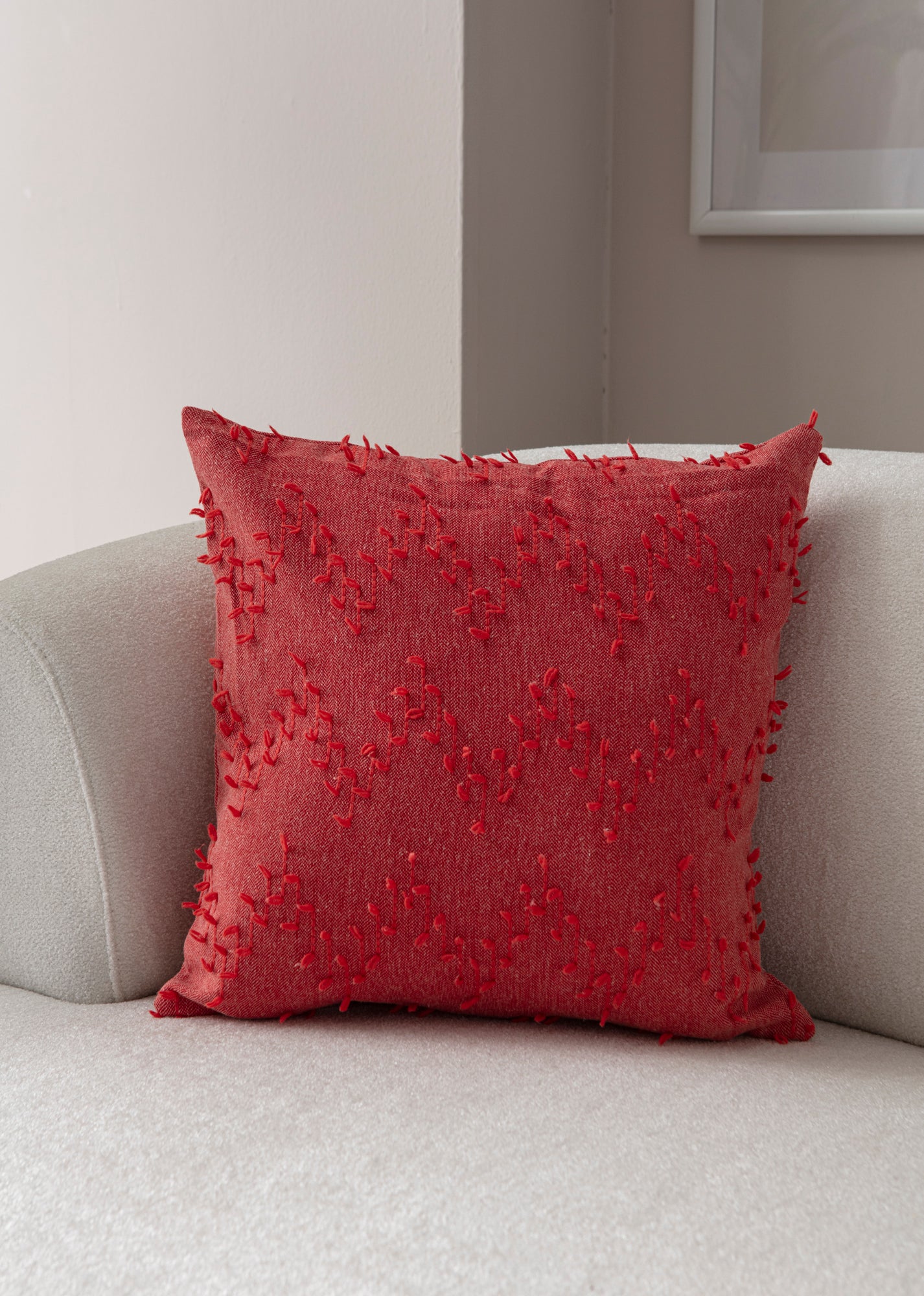 "Ritim" Bohem Puantiyeli, Dekoratif Keten Kırlent Kılıfı, Punch İşlemeli Yastık Kılıfı 43x43cm